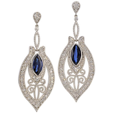 Diamond and Sapphire Earrings in 18KT White Gold