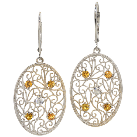 montana yellow sapphire and diamond dangling earrings in 18 kt white gold