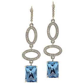 Blue Topaz and Diamond Dangling Earrings in 14 kt White Gold