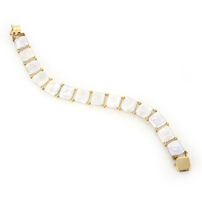 White Freshwater Cultured Pearl and 14 KT Yellow Gold Line Bracelet