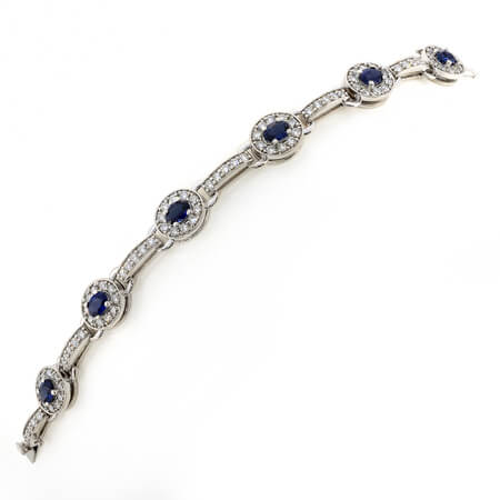 Sapphire And Diamond Line Bracelet In 18 KT White Gold
