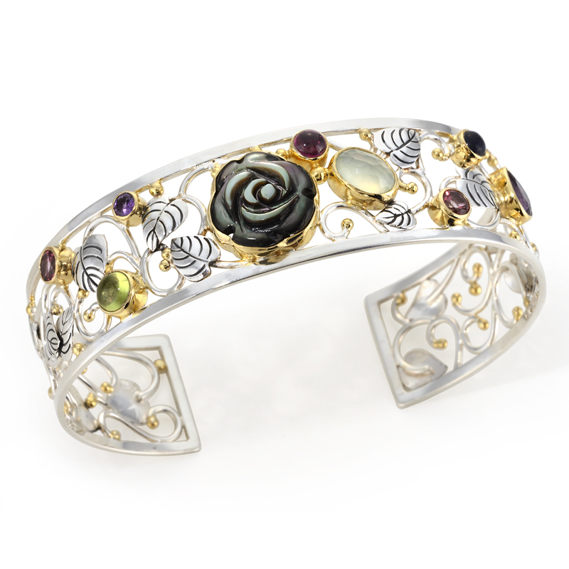 Vermeil Bracelet Cuff with Gemstones