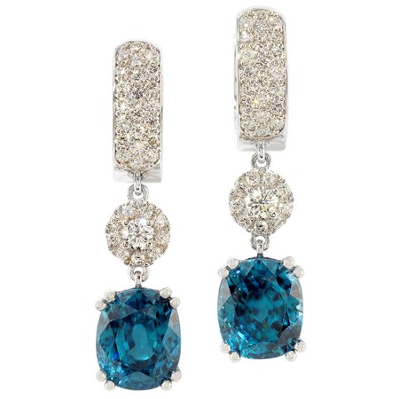 Zircon and Diamond Hoop-style and Dangle Earrings in 18 KT White Gold